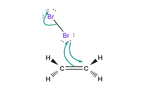 Halogen addition to alkenes: Bromine bridges both carbons of a double bond, so the bromide has to come in from the other face.